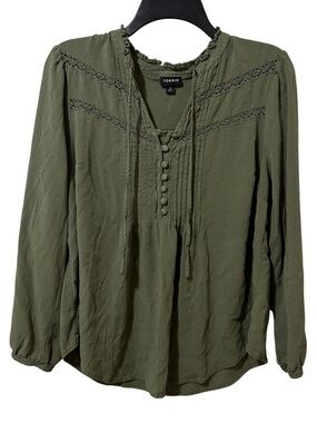 TORRID olive green long sleeve peasant boho style pullover top size 0x (lg)